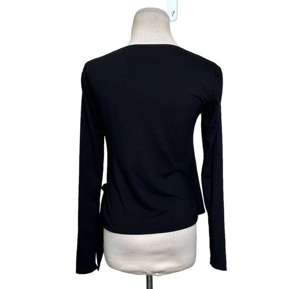 Velvet black long sleeves faux wrap top size Small - Picture 3 of 13